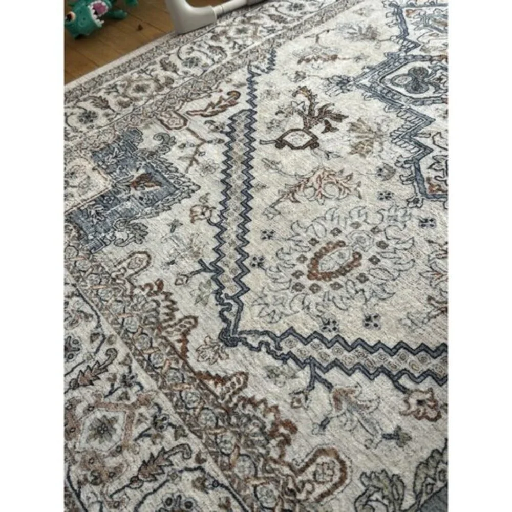 5x7 Soft Neutral Washable Rug Faux Cashmere Non-Slip Low-Pile Carpet, Light Grey